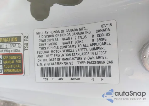 2015 Honda Civic Si из США, поврежденный, VIN 2HGFG4A55FH707723